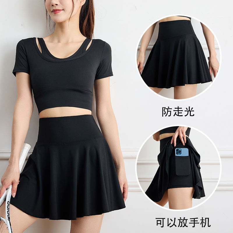 运动短裙女网球服套装速干百褶裙瑜伽半身裙防走光跑步健身羽毛球|undefined