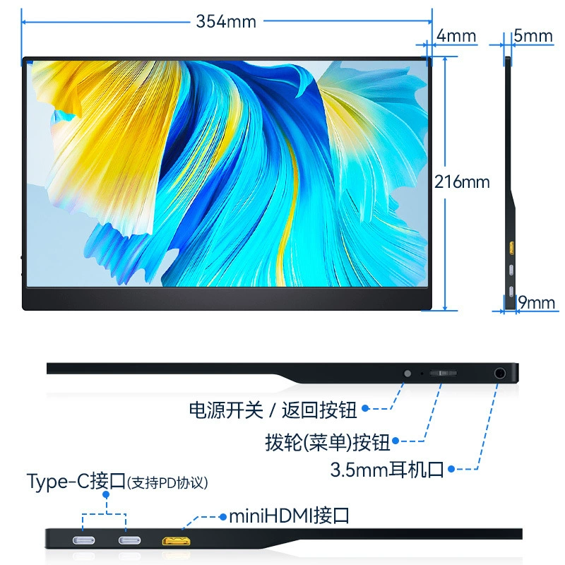Портативный ЖК-дисплей, 15.6" FHD, двойной Type-C и mini HDMI, разные размеры и варианты