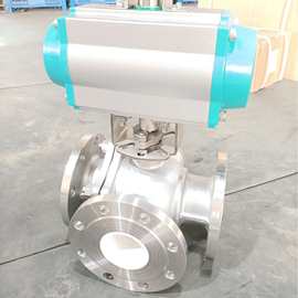 Q645TC-16P气动双作用陶瓷耐磨切换球型三通球阀图片