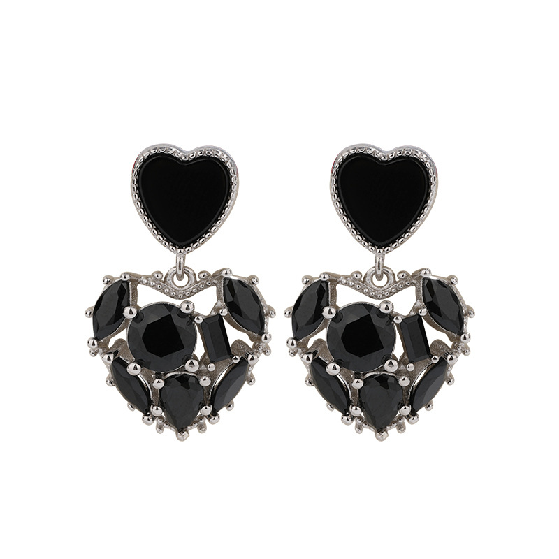 Pendientes de amor negro para mujeres 925 plata esterlina diseño de nicho 2023 nuevos pendientes populares pendientes de lujo de alta calidad