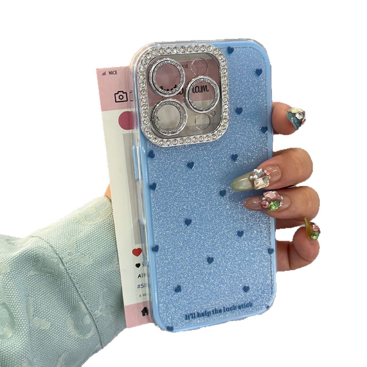 Custodia con cuore glitterato adatta per iPhone 16, 14, 15 Pro Max con protezione per l'obiettivo, 13 antiurto, 12_voghion.com