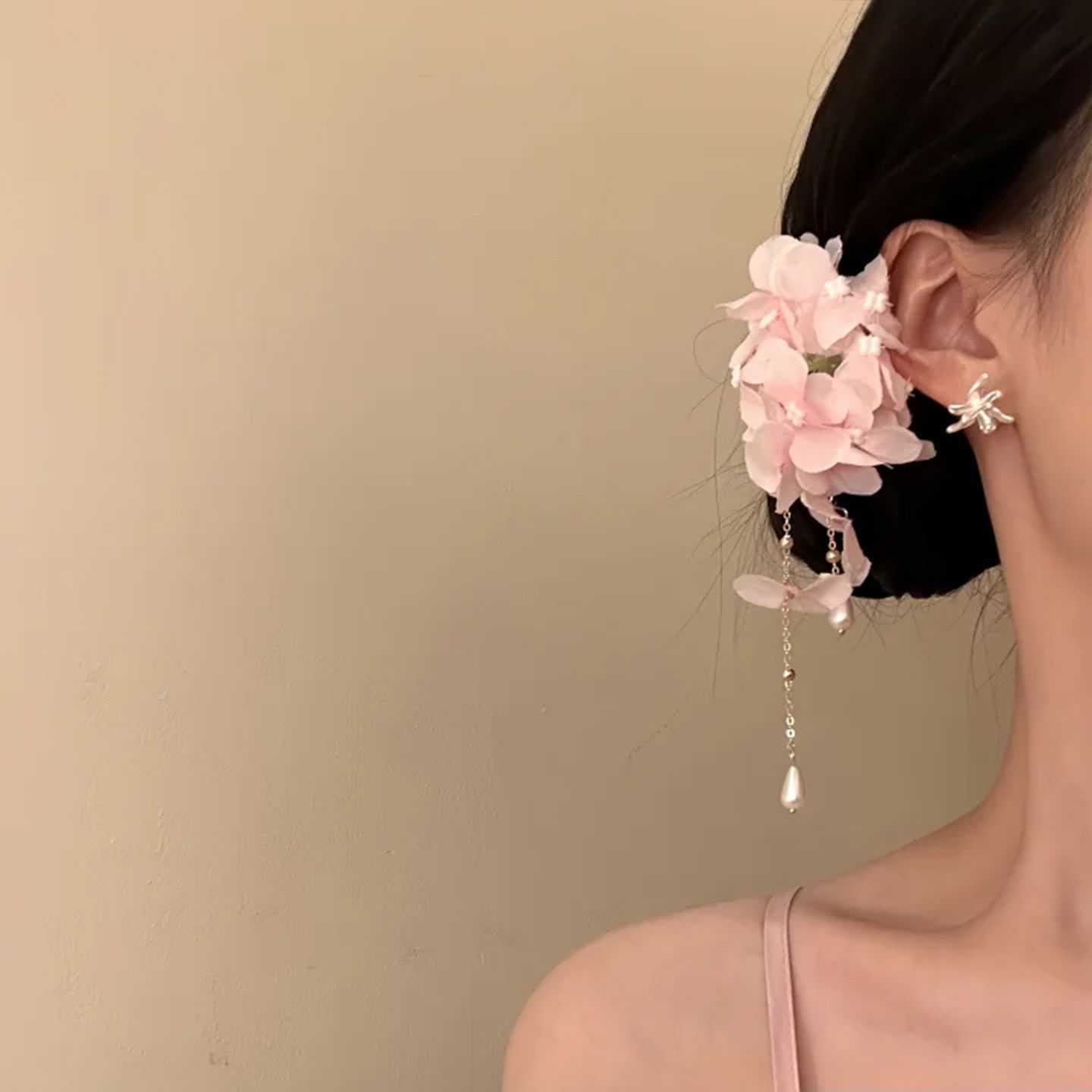 1#Horquilla con borla rosa - clip de aproximadamente 4.5 cm