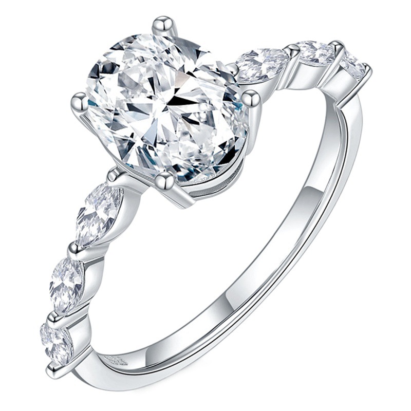 Pequeño Libro Rojo mismo estilo nicho diseño clásico de cuatro garras con incrustaciones Oval moissanite Ojo de caballo anillo en forma de oliva