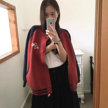 时尚休闲棒球服针织开衫女装2025秋冬新款宽松学院风刺绣毛衣外套