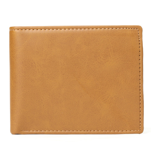 Left and right flip-up PU yellow brown fashionable casual men's wallet with multiple card slots short wallet laser engraving and lettering