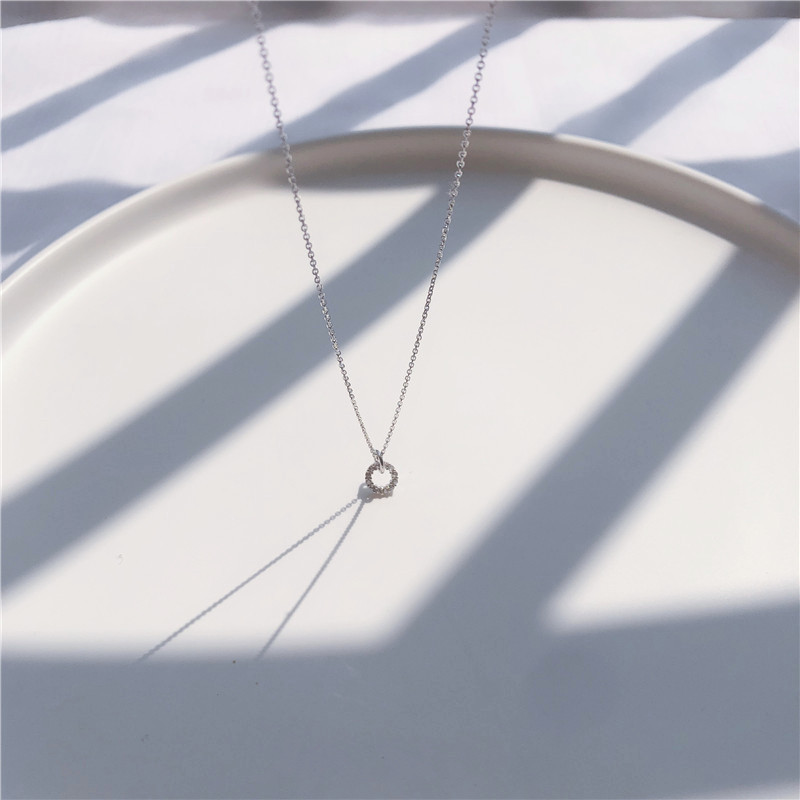 925 Sterling Silver Material Double Ring Pattern 925 Sterling Silver Zircon Cable Chain Double Ring Pendant Necklace
