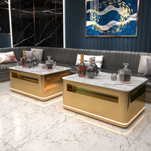 现货KTV专用茶几岩板大理石不锈钢钢化玻璃桌子轻奢商务酒吧台
