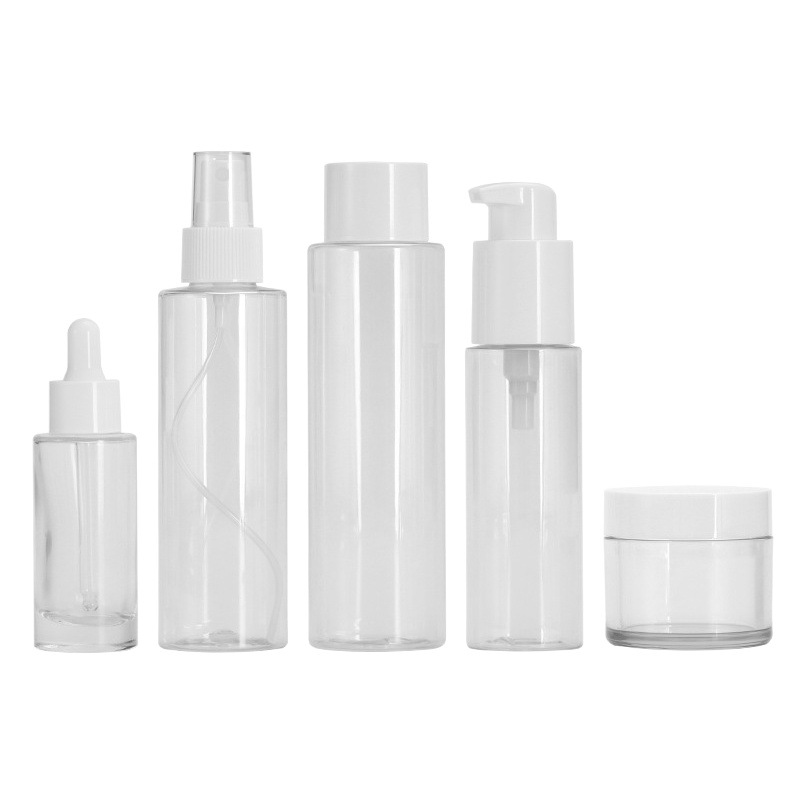 Xumin en stock material de embalaje productos para el cuidado de la piel botella transparente 100mL botella de spray blanco 200ml botella de tapa de tóner