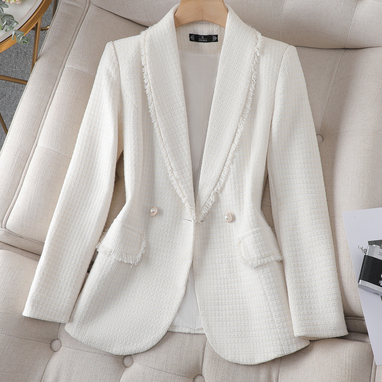 Chaqueta de Traje de Tweed para Mujer de Poliéster Ajustado