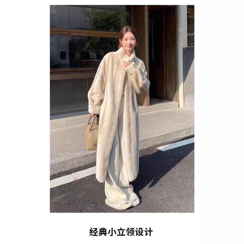 青果领气质皮草毛毛外套感金十字2025新款秋冬加长款大衣外套女|undefined