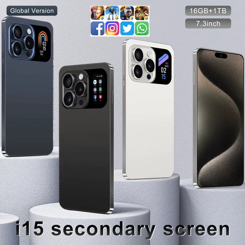 Смартфон i15, Android, 16 ГБ, 7.3-дюймовый широкий дисплей, вторичный задний экран