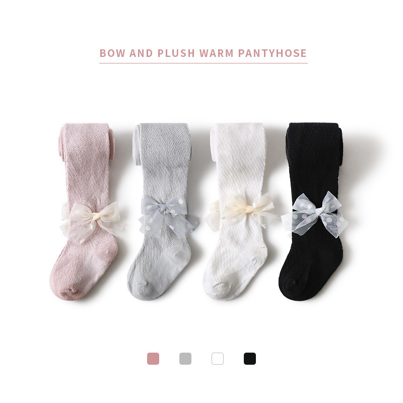summer Thin section baby Pantyhose ultrathin Mesh ventilation bow girl Bottoming socks children Combed Panty hose