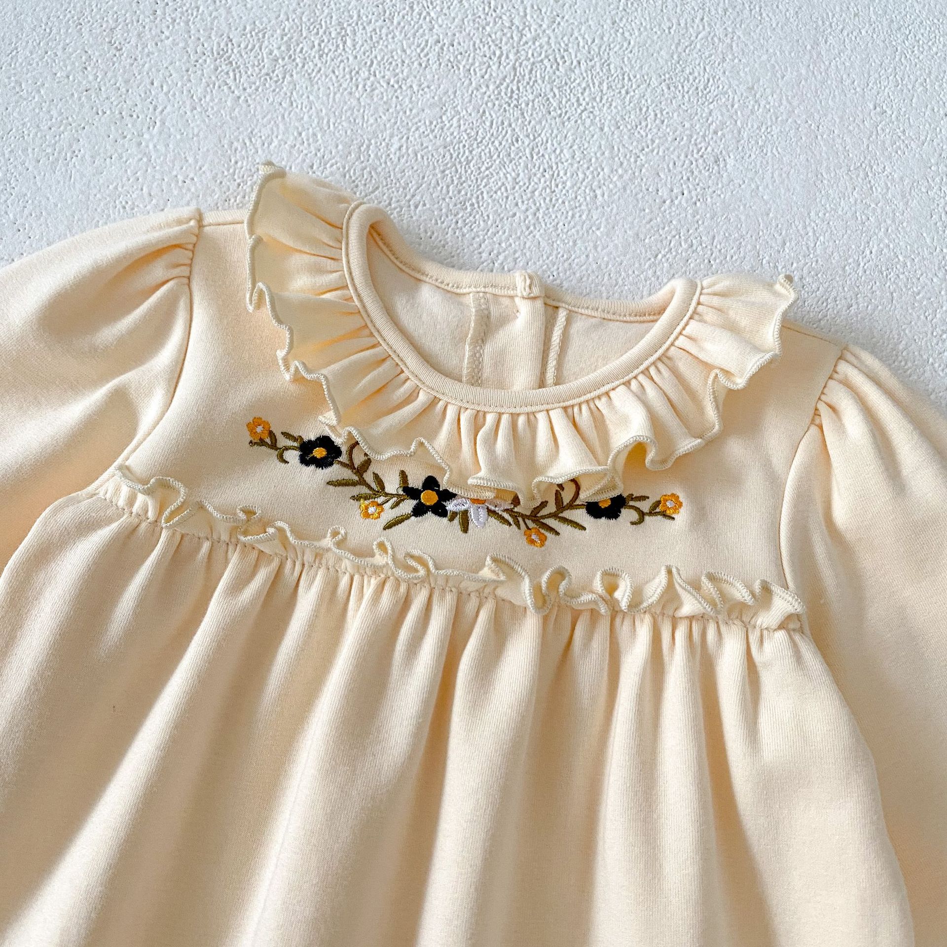 2024 Autumn New Baby and Girl Clothing Embroidered Small Lotus Leaf Collar Long Sleeve Loose Short Crawler jumpsuit_voghion.com