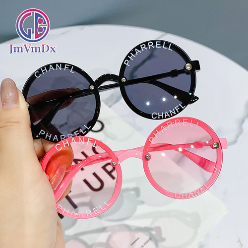 Children's retro new round color-changing sunglasses for baby girls fashion letters anti-UV Korean style sunglasses wholesale