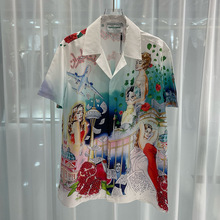 新款欧美潮流外贸时尚休闲男士3D直喷数码印花短袖男衬衫衬衣潮男