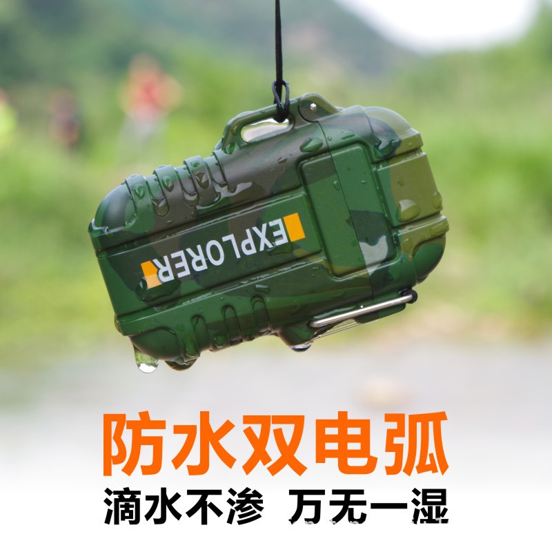 Camping transfronterizo al aire libre a prueba de viento a prueba de agua arco pulso de doble arco encendedor electrónico de cigarrillos USB encendedor recargable