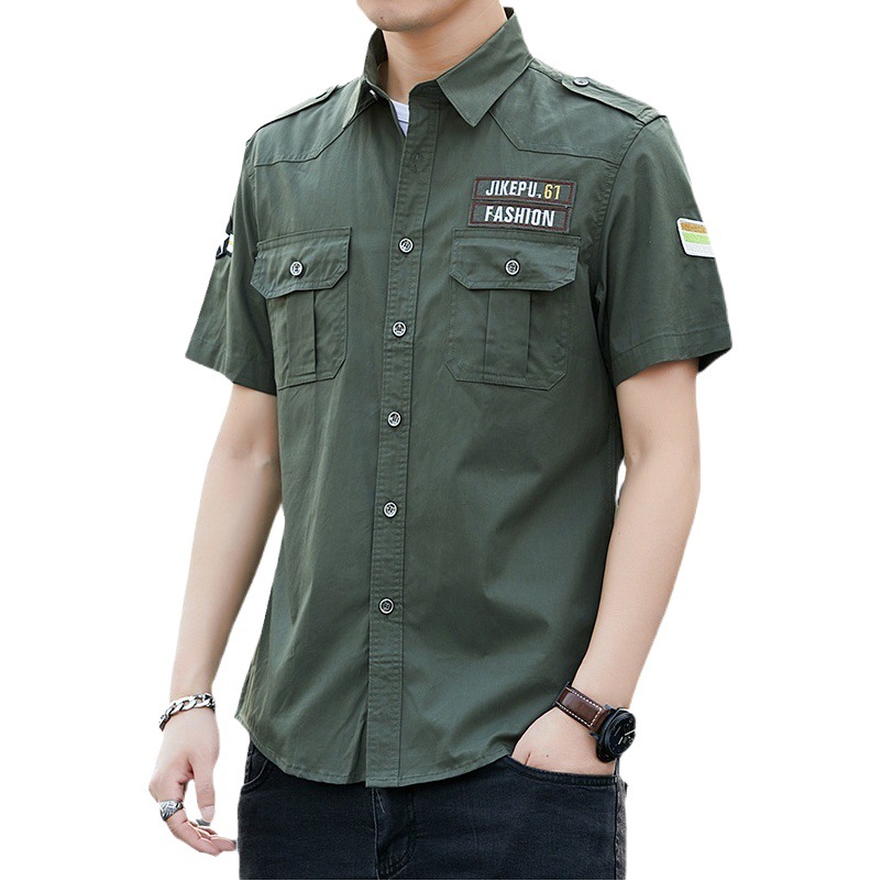 Camisa de manga corta de verano de los nuevos hombres camisa de manga corta de algodón Delgado estilo militar más chaqueta de hombre