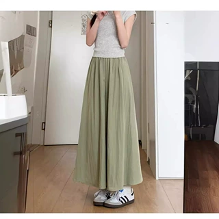 咸菜色裙裤女夏2026新款小个子a字半身百褶裙高腰垂感休闲阔腿裤