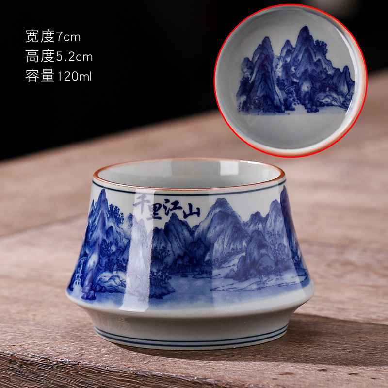 Taza de cerámica retrógrada de color azul taza de hogar taza de bebida taza personal de gran capacidad taza de té cocinada horno taza de té
