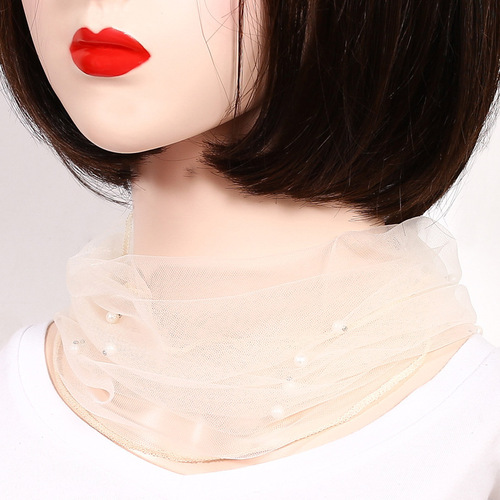 Scarf Women's Small Silk Scarf Neck Protector Women's Mesh Lace Beaded Pullover Scarf Summer Versatile Fashion Scarf Women