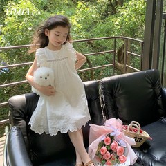 Yojia女童夏裝連衣裙2024新款洋氣夏天小女孩背心兒童公主裙批發
