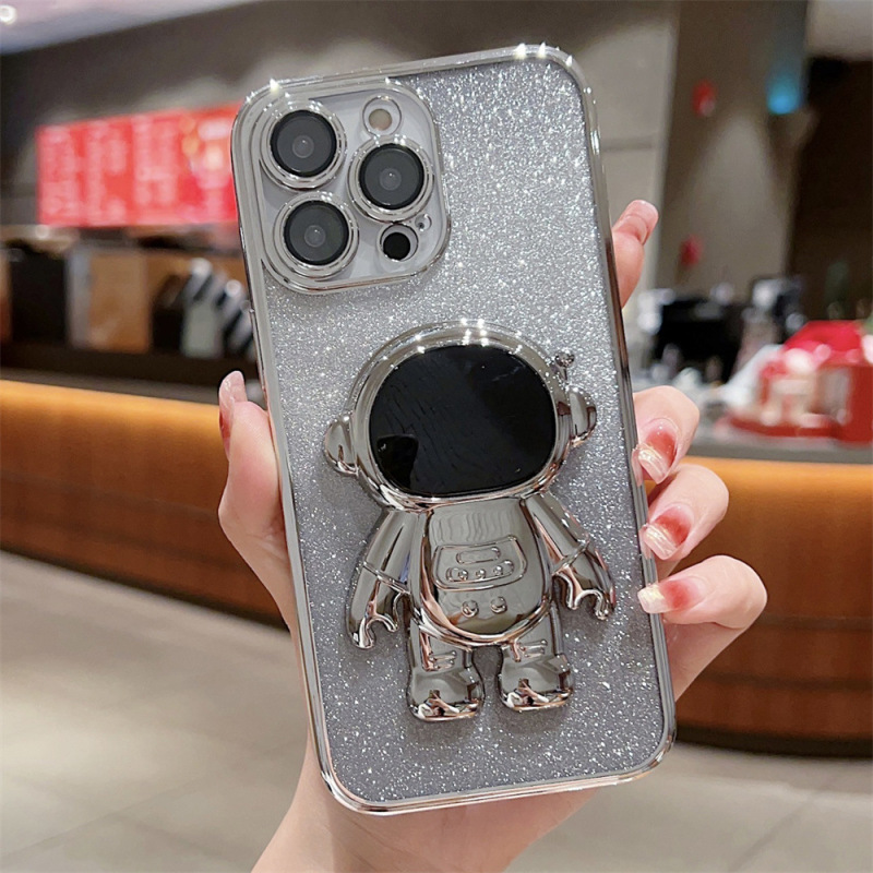 グラデーショングリッター宇宙飛行士スタンド付きiPhone17ケース、iPhone15Pro対応、フルカバー、レンズフィルム付き|undefined