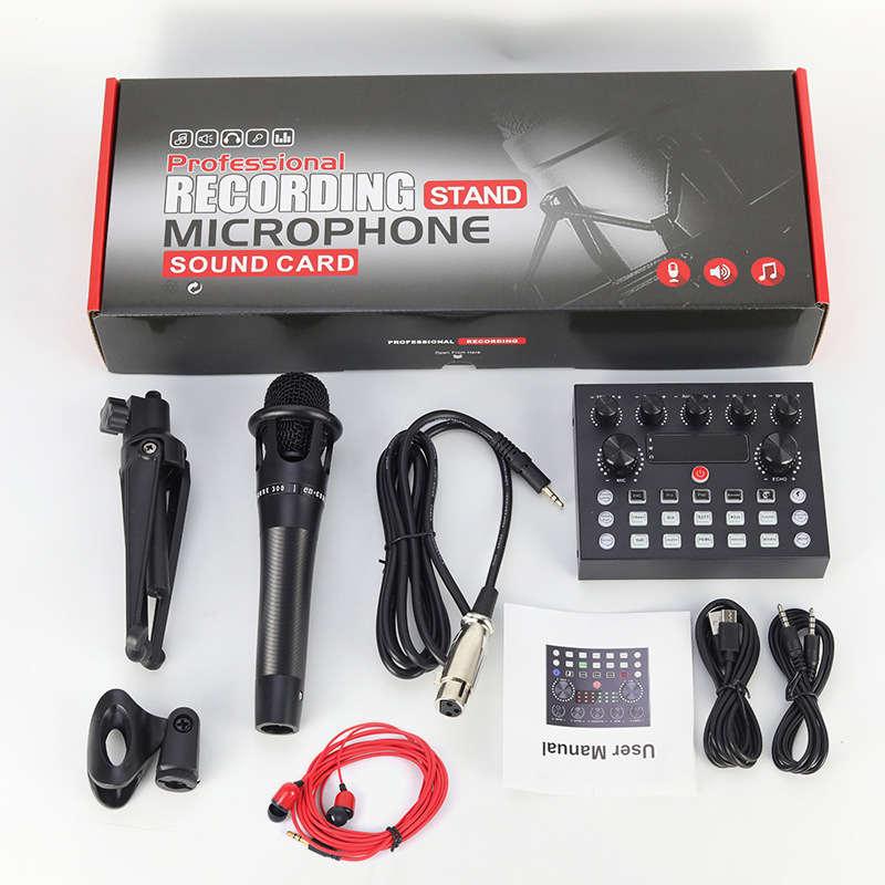 コンデンサーマイク e300 ハンドヘルドマイクカラオケ v8S サウンドカードアンカーライブ録音サウンドカードセットコンプリートセット|undefined