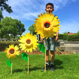 Sunflower Windmill 36cm Wooden Pole Sunflower Sun Colorful Kindergarten Real Estate Scenic Spot Garden Garden Decoration