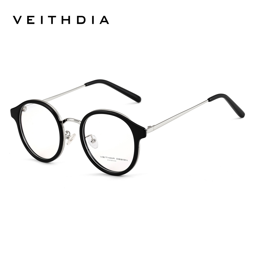 Moda retro mujer anti-azul, marco negro redondo, gafas planas para hombre, óptica, montura para miopía, montura para gafas 1239