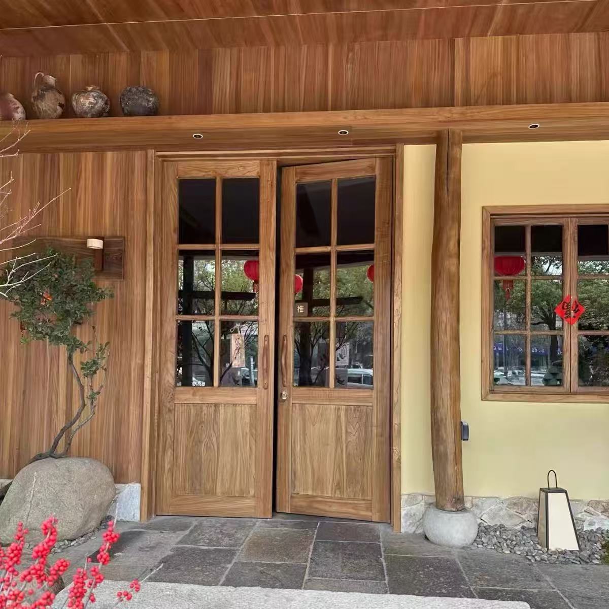 侘寂风老榆木进户门仿古大门单开房门别墅庭院入户门卫生间单开门