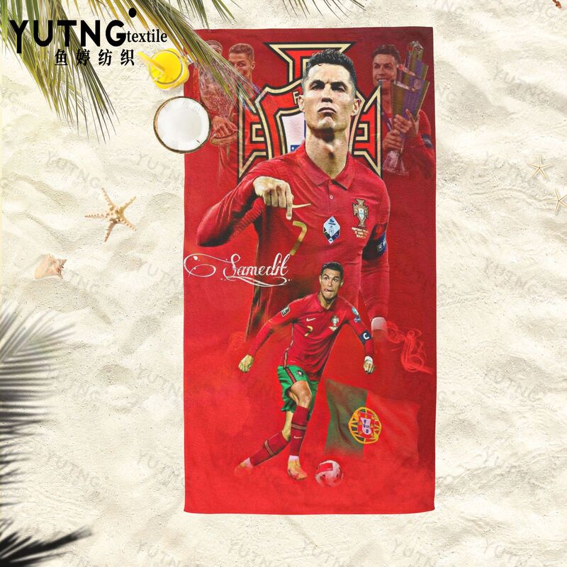 Cristiano Ronaldo Portugal Team Star Printed Beach Towel, Ultra-Fine Fiber Quick-Drying and Water-Absorbent Bath Towel for Pool and Beach Use