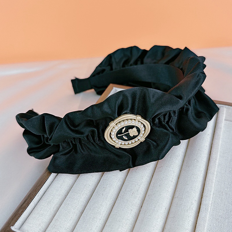 Alta cráneo superior negro plisado diadema horquilla de las mujeres lavado facial banda de pelo borde ancho versátil 2023 Internet celebridad nueva diadema