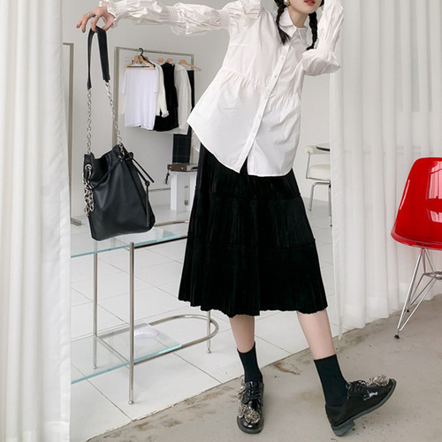 2025 Spring Korean Style White Rose Youthful Subtle Design Bubble Petal Sleeve Unique Long-Sleeve White Shirt Trend