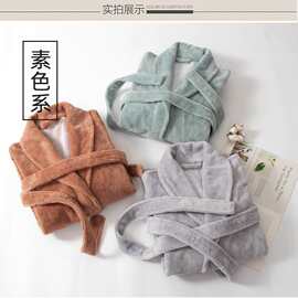 双面浴袍男女秋冬加厚毛巾料内里棉睡袍冬天游戏洗澡吸水素色浴衣