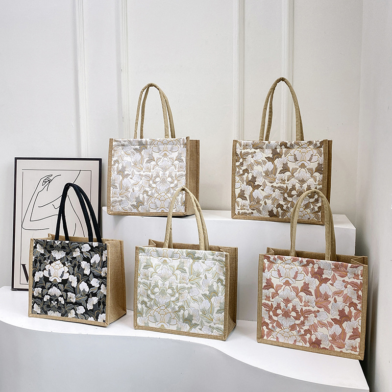Hibiscus Flower Pu Linen Tote Bag New Waterproof Wear-Resistant Exquisite Fashion Women's Bag Shoulder Handbag