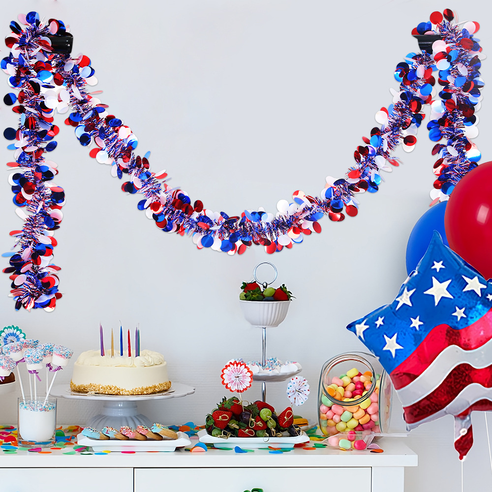 2M Día de la Independencia de los Estados Unidos de color rojo, blanco, azul, estrella de pentacos, filamentos de filamento de hoja ancha, decoración de fiesta