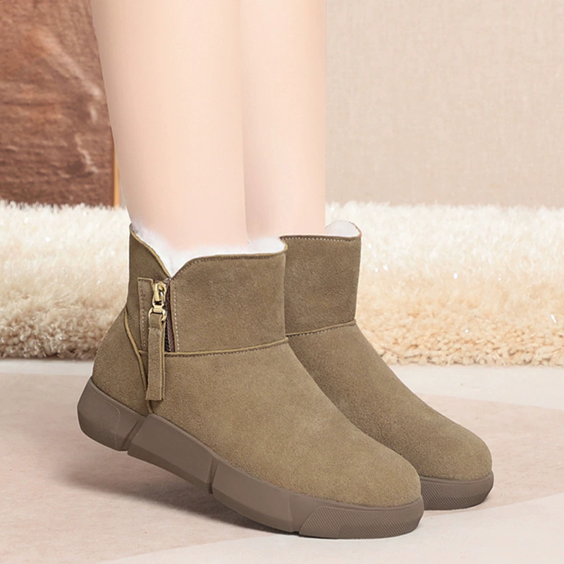 Warm low boots for mother, genuine leather
