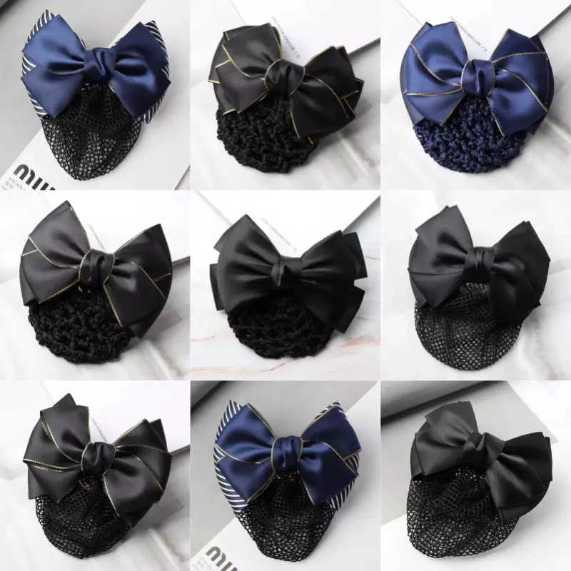 头花女职业护士空姐银行上班盘发饰品爆款气质发网韩国蝴蝶结网兜