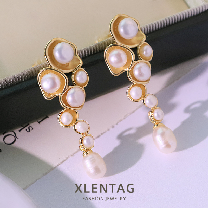 Pendientes de perlas, pendientes de perlas de alto nivel, pendientes de perlas coreanos retro largos, joyas de perlas verdaderas al por mayor, naturales
