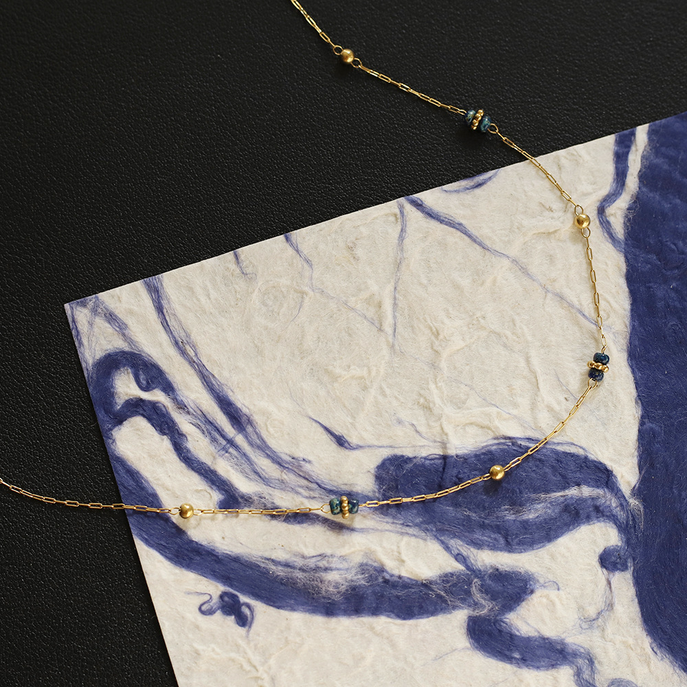 Stainless Steel Imitation Blue Gold Beads Necklace