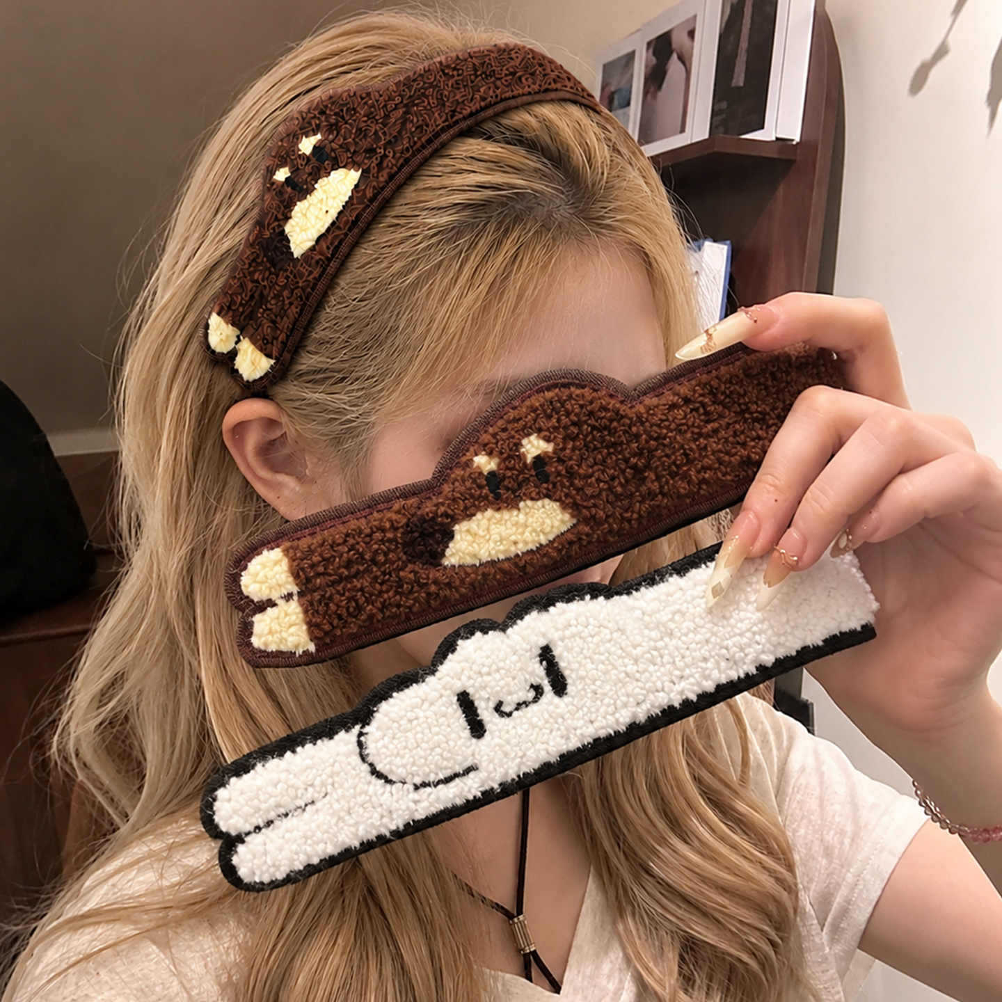 Cute Cartoon Knitted Embroidered Velcro Headband for Women 2026 New Model for Face Washing, Makeup, and Hair Styling