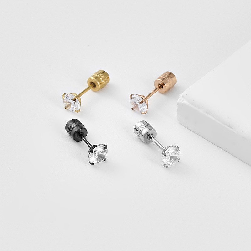 Retro Geometric Stainless Steel Inlay Zircon Ear Studs 1 Piece