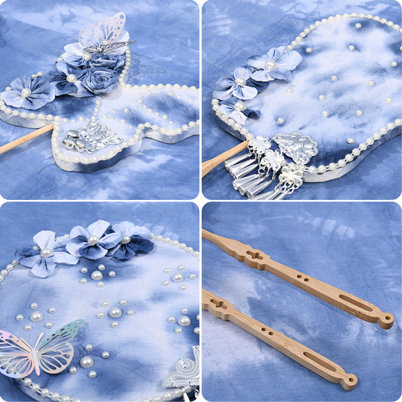 中秋节手工扎染扇子diy苗银团扇材料包白胚沙龙团建活动现货批发|undefined