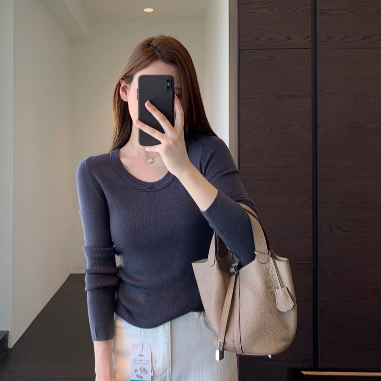 时髦U领 客供羊毛混纺舒适保暖针织毛衣女打底衫秋冬新|undefined