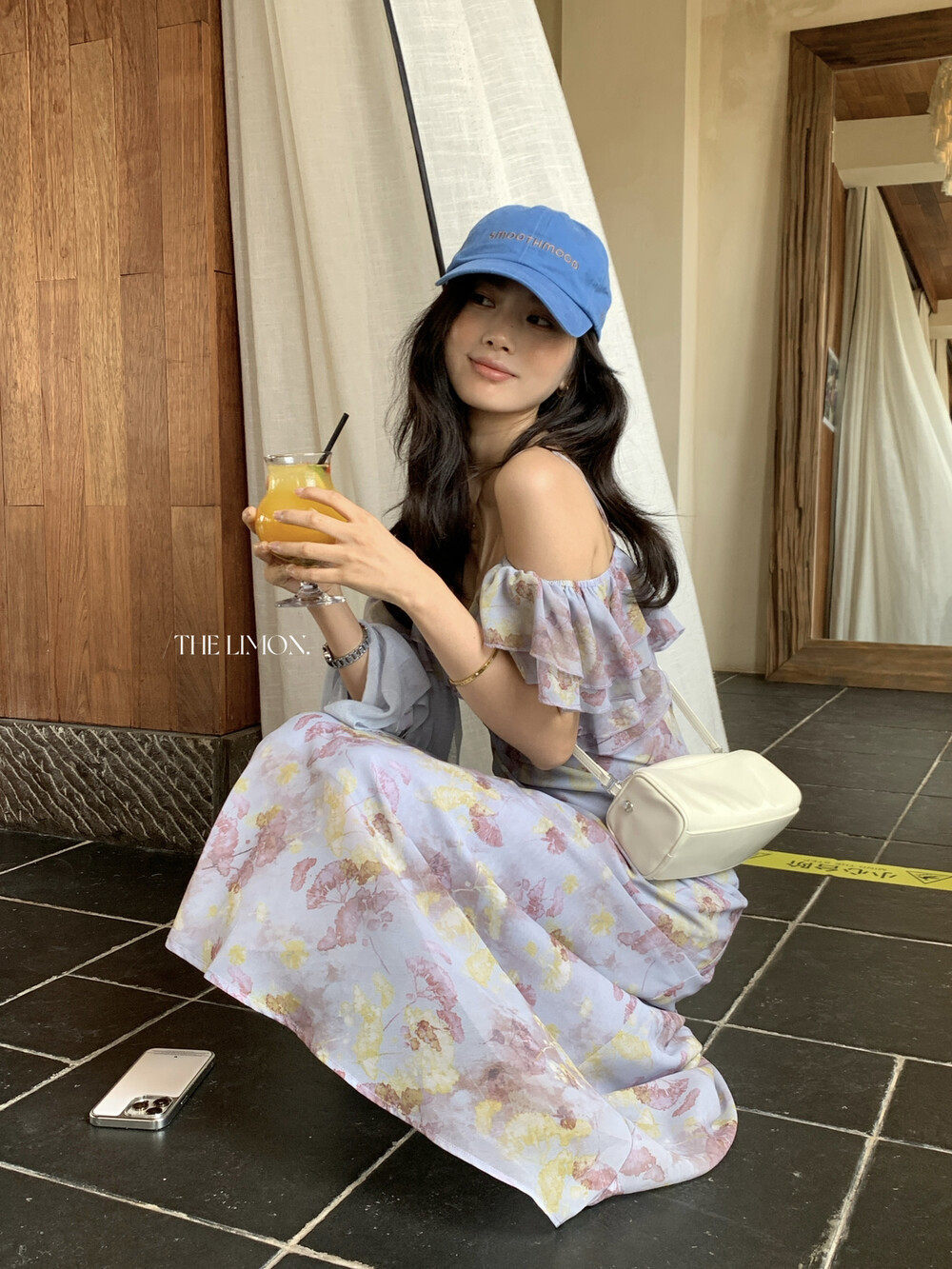 Đầm maxi nữ thắt eo cổ yếm họa tiết hoa nhí phong cách Pháp — màu tím chi tiết 25