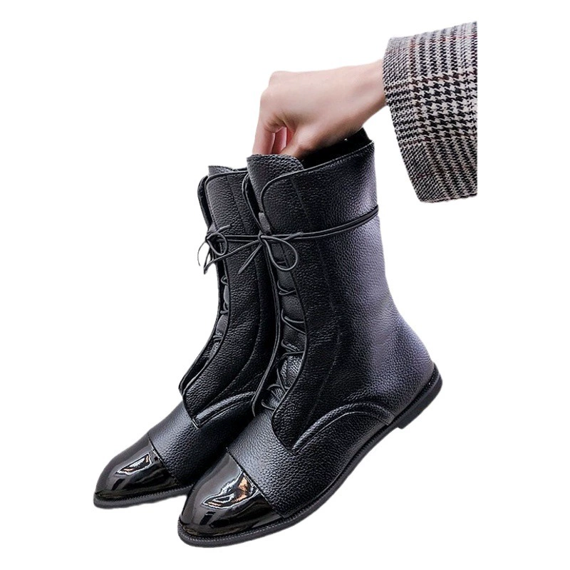 Amazon Wish Foreign Trade 2023 Осенне-зимние Новые повседневные ботинки на плоской подошве, короткие ботинки рыцаря Martins с вышивкой на шнуровке