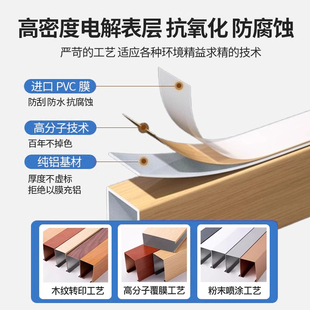 J8 Ceiling Wood Grain Square Aluminum Alloy Square Tube Profile Ceiling Grille Aluminum Square Partition U-Shaped Ceiling G3