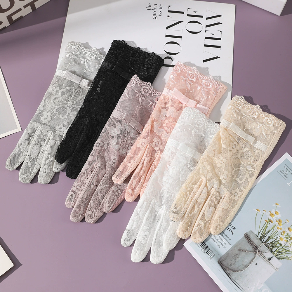 Spring gloves, summer travel lace non-slip set with bow, sun protection, wholesale
