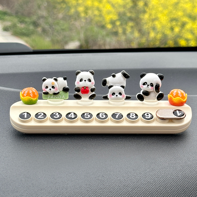Coche creativo placa de número de estacionamiento temporal lindo panda coche móvil placa de teléfono decoración interior del coche
