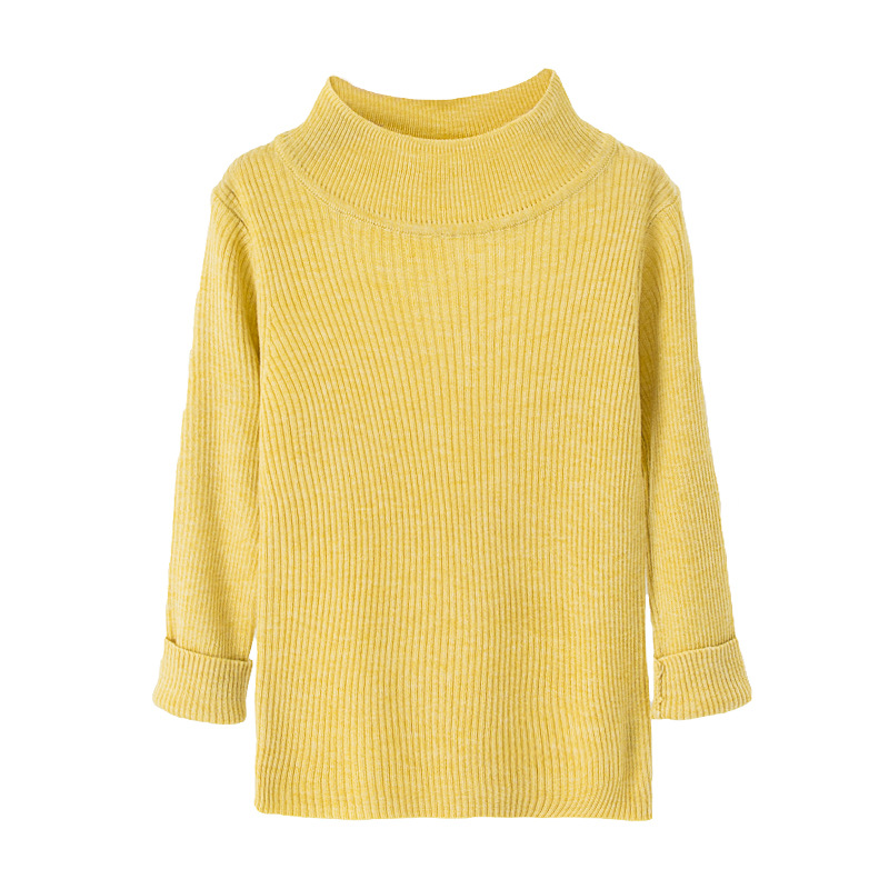 Suéter tipo jersey para niñas, otoño-invierno 2025, color liso, cuello medio alto, capa base de lana, manga larga, para niñas pequeñas.